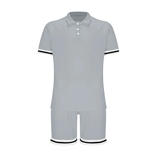 Todays Offers Special Deals Prime Deals Mens Suits Short Sleeve Cuffs Turn Down Collar Quarter Button Down Pullover Tops with Shorts Solid Color Printed Set Summer Fashion Sports Sale Clearance 1P