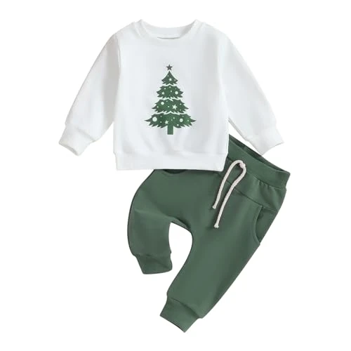 Toddler Baby Christmas Clothes Outfits Long Sleeve Sweatshirt Trouser Set Fall Winter Cute Xmas Trac