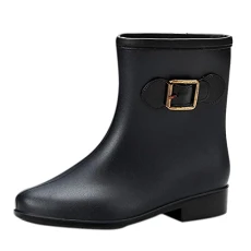 Toe Boots Women's Low Heel Middle Shoe Rain Tube Buckle Waterproof Round Women's Rain Shoes Flash Offers Women's Shoes Half Wellington Boots Women's Rain Boots Women, black, 7 UK