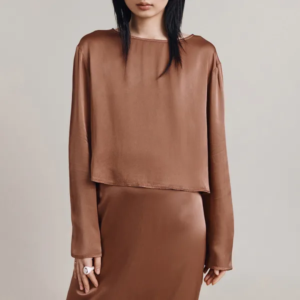 Toffee Satin Boat Neck Blouse - Multi