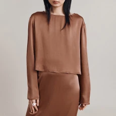 Toffee Satin Boat Neck Blouse ulti