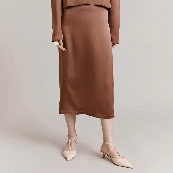 Toffee Satin Slip Midi Skirt - Multi