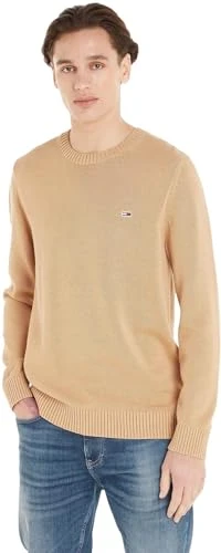 Tommy Jeans Men's Essential Crew Neck Jumper Pullover, Beige (Tawny Sand), L