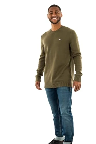 Tommy Jeans Men's Essential Crew Neck Jumper Pullover, Green (Drab Olive Green), S