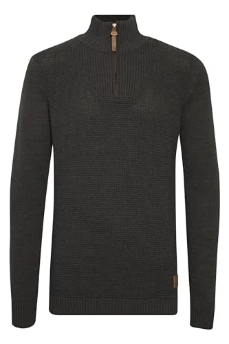 Tommy Men's Jumper Knit Pullover with Half-Zip Funnel Neck, Size:L, Colour:Dark Grey Melange (8288)