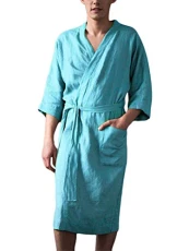 Tomwell Men Nightwear Soft Comfy 3/4 Sleeve Pockets Absorbent Dressing Gown Perfect For Gym Shower Spa Hotel Robe Holiday Bathrobes Blue EU XS