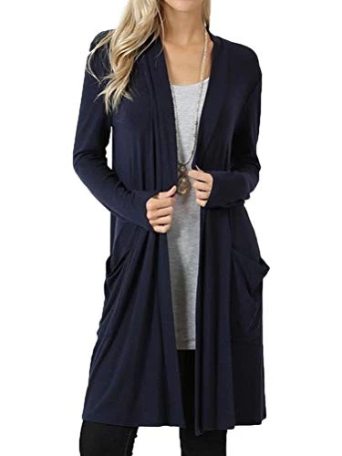 Tomwell Women Cardigan Long Sleeve Top Knit Long Cardigan with Side Pockets Warm Coat Baggy Oversized Jumpers Sweater Navy 18