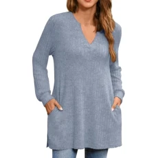 Tops Women's Summer Women's Crew Neck Long Sleeve Side Slit Pullover Tunic Tops Knitted Jumper Lightweight Pullover Elegant Soft Long Shirt Tops Winter Shirt with Waterfall Neck, blue, S Tops Women's Summer Women's Crew Neck Long Sleeve Side Slit Pullover Tunic Tops Knitted Jumper Lightweight Pullover Elegant Soft Long Shirt Tops Winter Shirt with Waterfall Neck, blue, S