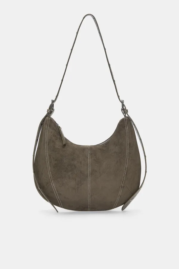 Topstitched Strap Crossbody Bag - Khaki
