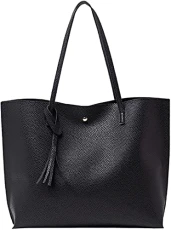 Tote Bag for Women Bag for School Work Large Capacity Black Tote Bag Women Shoulder Bag Soft PU Leather With extra Scarf (Black)