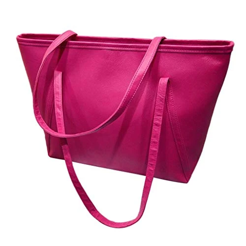 Tote Bag for Women Soft Lightweight Ladies Tote Bag Simple Leather Travel Bag Handbags & Shoulder Bags Work Bag for School Work Business Leisure Gifts Sale Hot Pink