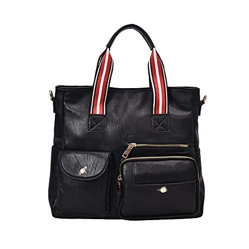 Tote Bag High-Capacity Handbag Shoulder Diagonal Large Bag Solid Color with Zip Black 1