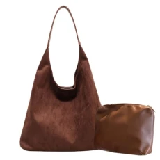 Tote Bag Hobo Bags Brown Suede Bag for Women, Large Women's Retro Shoulder Bags Purse Slouchy Tote Bag Brown Leather Purse Suede Hobo Shoulder Bag (Dark Brown)