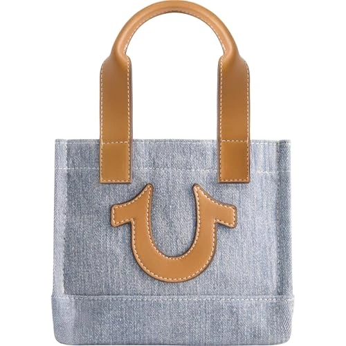 Tote Bag, Women's Mini Denim Travel Handbag with Adjustable Shoulder Strap and Horseshoe Logo, Blue, Blue, Tote Bag, Women's Mini Denim Travel Handbag With Adjustable Shoulder Strap and