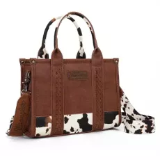 Tote Bags for Women Top-handle Handbags and Purse for Women with Adjustable Strap, A-cow Print Brown