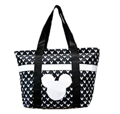 Tote Mickey & Minnie Mouse Icon Print Zipper Travel Bag (Polka Dot Black), Black Tote Mickey & Minnie Mouse Icon Print Zipper Travel Bag (Polka Dot Black), Black