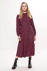 Tovella Gingham Twist Print Long Sleeve Twist Neck Midi Dress