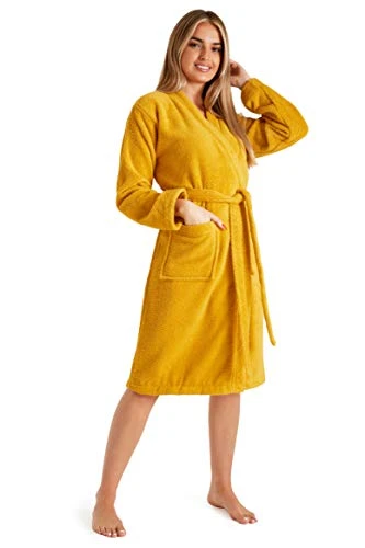 Towelling Robe for Ladies (M, Mustard)