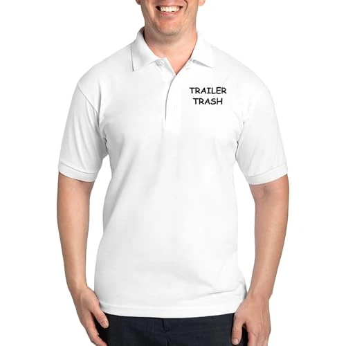 TRAILER TRASH Golf Shirt Men's Golf Polo Shirt Pique Knit White