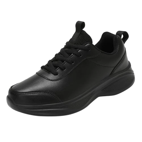 Trainers Men Women Autumn Winter Sports Shoes Trainers Lightweight Casual Running Shoes Trainer Shoes with Leather Top Tennis Shoes Men's Low Top Comfortable Street Running Shoes Jogging Shoes, black,