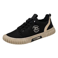 Trainers Men's Low Top Breathable Sports Shoes Canvas Shoes Casual Slip On Walking Shoes Flat Shoes Trainers Comfortable Fabric Shoes Jogging Shoes Lace-Up Shoes for Men, black, 44 EU
