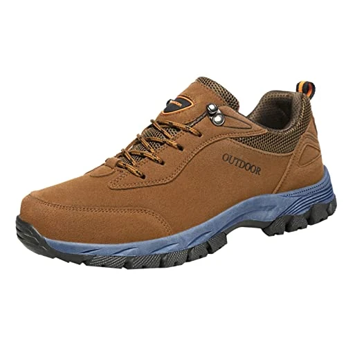 Trainers Men's Shoes Sports Shoes Men's Trainers Hiking Shoes Solid Colour Lacing Flat Base Comfortable Non-Slip Outdoor Breathable Leisure Road Running Shoes Outdoor Shoes, brown, 10 UK