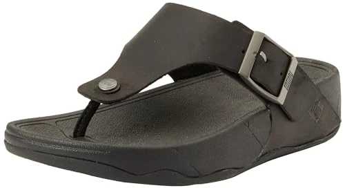 TRAKK II MENS BUCKLE LEATHER TOE-POST SANDALS Men's, BLACK, 9 UK