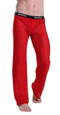 Transparent Loose Long Pants Modal Sexy Solid Color Mesh Trousers Red XXL
