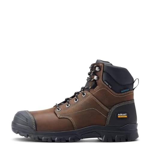 Treadfast 6" Men's Lace Up Waterproof Leather Steel Toe Work Boot (Dark Brown, UK 7.5)