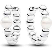 Treated Freshwater Cultured Pearl & Beads Silver Hoop Earrings