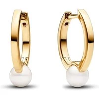 Treated Freshwater Cultured Pearl Gold Hoop Earrings