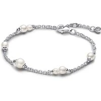 Treated Freshwater Cultured Pearl Station Chain Silver Bracelet - 16cm