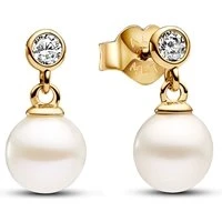 Treated Freshwater Cultured Pearl & Stone Gold Drop Earrings