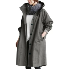 Trench Coats for Women Plus Size UK Button Down Long Sleeve Hooded Raincoats Lightweight Elegant Longline Jackets Anoraks Trenchcoats Climbing Casual Windbreaker S-5XL