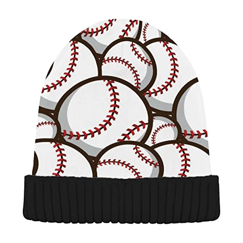 Trendy Baseball Balls Pattern Beanie Hat Winter Hat Skull Cap Knit Beanies Warm Slouchy Hat for Women Men