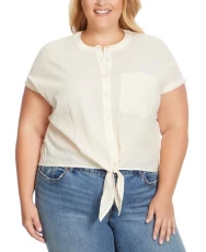 Trendy Plus Size Louelle Tie-Front Blouse, Parchment, 1X Trendy Plus Size Louelle Tie-Front Blouse, Parchment, 1X