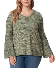 Trendy Plus Size Marietta Flare-Sleeve Top, Navy Blazer Multi Stripe, 2X Trendy Plus Size Marietta Flare-Sleeve Top, Navy Blazer Multi Stripe, 2X
