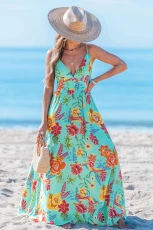 Tropical Charm Floral Maxi Dress - Green
