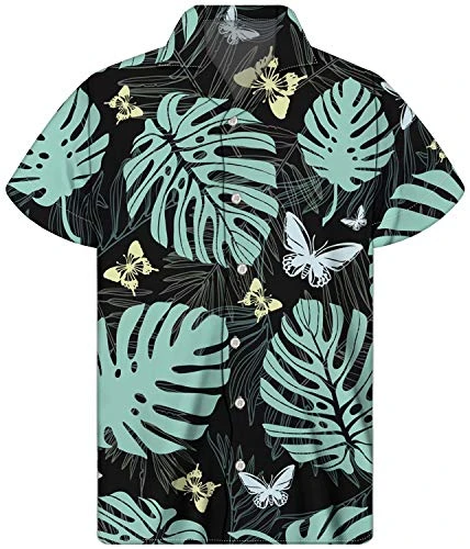 Tropical Leaf Short Sleeve Mens Hawaiian Shirt Summer Beach Holiday Party T Shirt Button Down Blouse