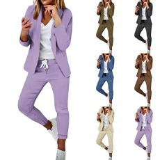 Trouser Suit Women's Elegant Business Suit Set 2-Piece Slim Fit Blazer Trousers Outfit Casual Sporty Leisure Suit Fashion Lapel Long Blazer Long Trousers Tracksuit Cotton Plain Streetwear, Z11