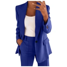 Trouser Suit Women's Elegant Business Suit Set 2-Piece Slim Fit Blazer Trousers Outfit Casual Sporty Leisure Suit Fashion Lapel Long Blazer Long Trousers Tracksuit Cotton Plain Streetwear, Z02