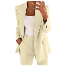 Trouser Suit Women's Elegant Business Suit Set 2-Piece Slim Fit Blazer Trousers Outfit Casual Sporty Leisure Suit Fashion Lapel Long Blazer Long Trousers Tracksuit Cotton Plain Streetwear,