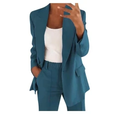 Trouser Suit Women's Elegant Business Suit Set 2-Piece Slim Fit Blazer Trousers Outfit Casual Sporty Leisure Suit Fashion Lapel Long Blazer Long Trousers Tracksuit Cotton Plain Streetwear,
