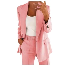 Trouser Suit Women's Elegant Business Suit Set 2-Piece Slim Fit Blazer Trousers Outfit Casual Sporty Leisure Suit Fashion Lapel Long Blazer Long Trousers Tracksuit Cotton Plain Streetwear,