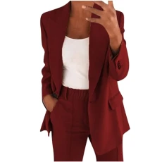 Trouser Suits for Women UK Elegant Solid Long Sleeve Tops Blazer Suit Jacket Cardigan Coat Pockets Long Dress Pants Suit Work Office Business Breathable Hiking Bottoms,L