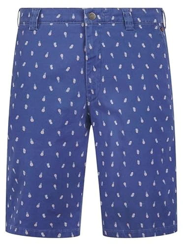 Trousers - B-Palma Blue Summer Twill Cotton Bermuda Shorts with Pineapple Print, 42