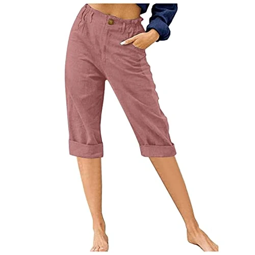 Trousers For Women Uk,Linen Trousers,Cropped Trousers,Ladies Trousers Elasticated Waist,Casual Baggy