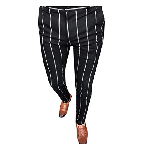 Trousers Long Business Trousers Casual Fashion Men Zip Fit Striped Print Slim Men's Trousers Slip On