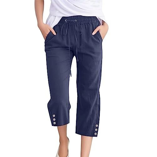 Trousers with women's black button trousers for women, casual trousers with wide leg and pockets, lightweight, high waisted, adjustable, loose trousers with tie knot, glitter trousers, women's