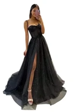 TTWGGUK Women Sparkle Tulle Appliques Prom Dresses Spaghetti Straps Formal Evening Gowns A Line Long